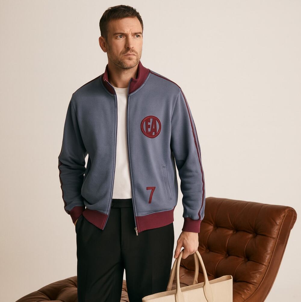 EMPORIO ARMANI Reversible Bomber Jacket Satin Gray Maroon Sz L $995
